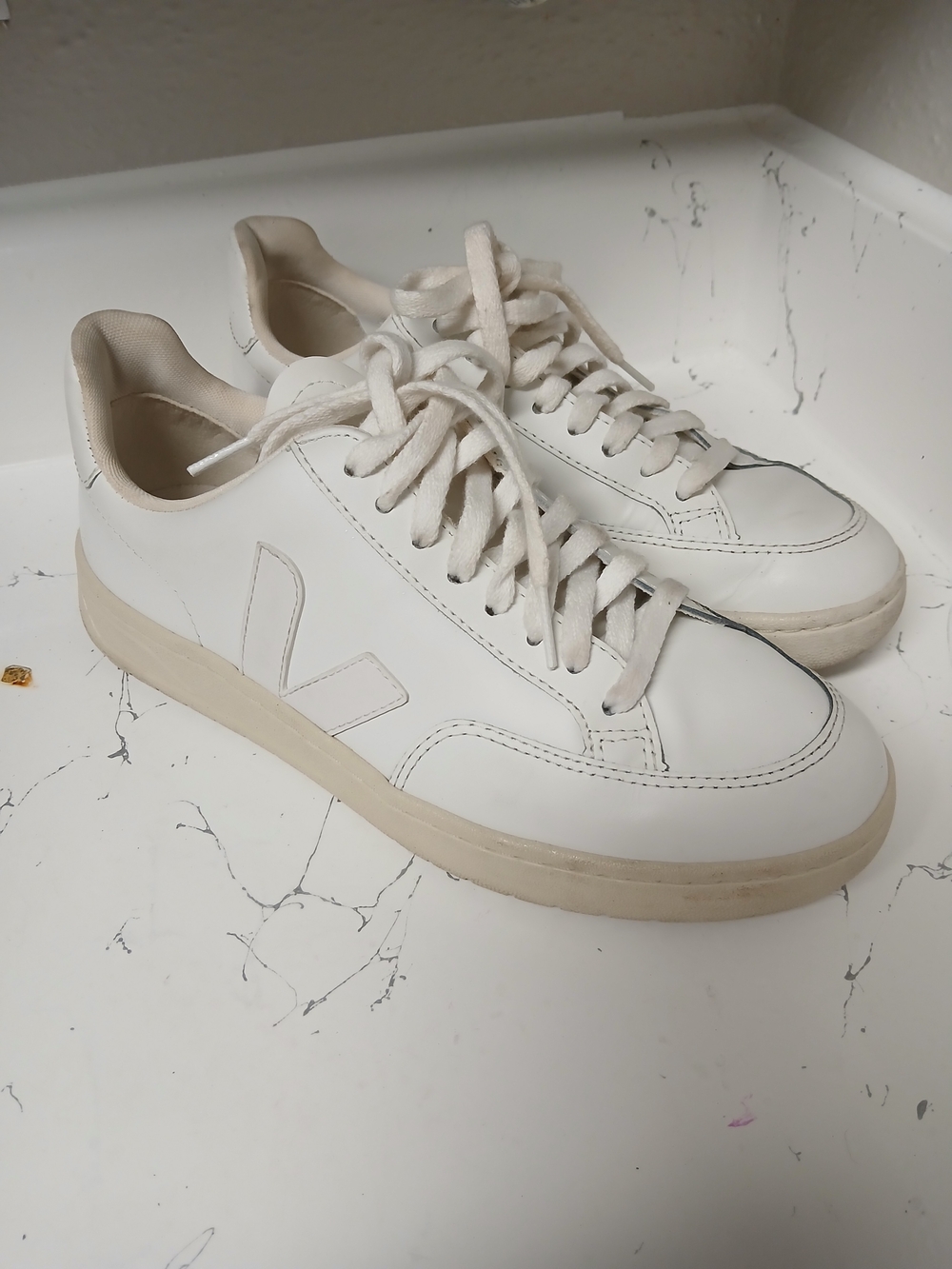 Veja White and Cream V-10 Low-Top Men's Sneakers